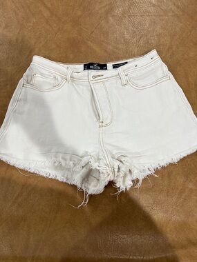 Hollister White Frayed Denim High-Rise Shorts